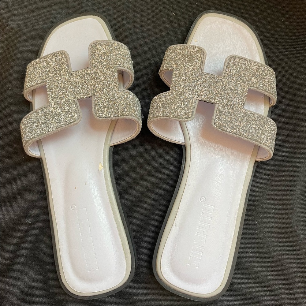 New Silver Dress Sandal Flats - 4